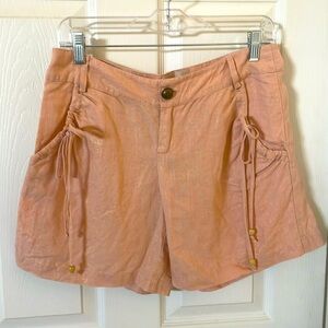 Women's Pink metallic Shorts, 100% linen. Size small.